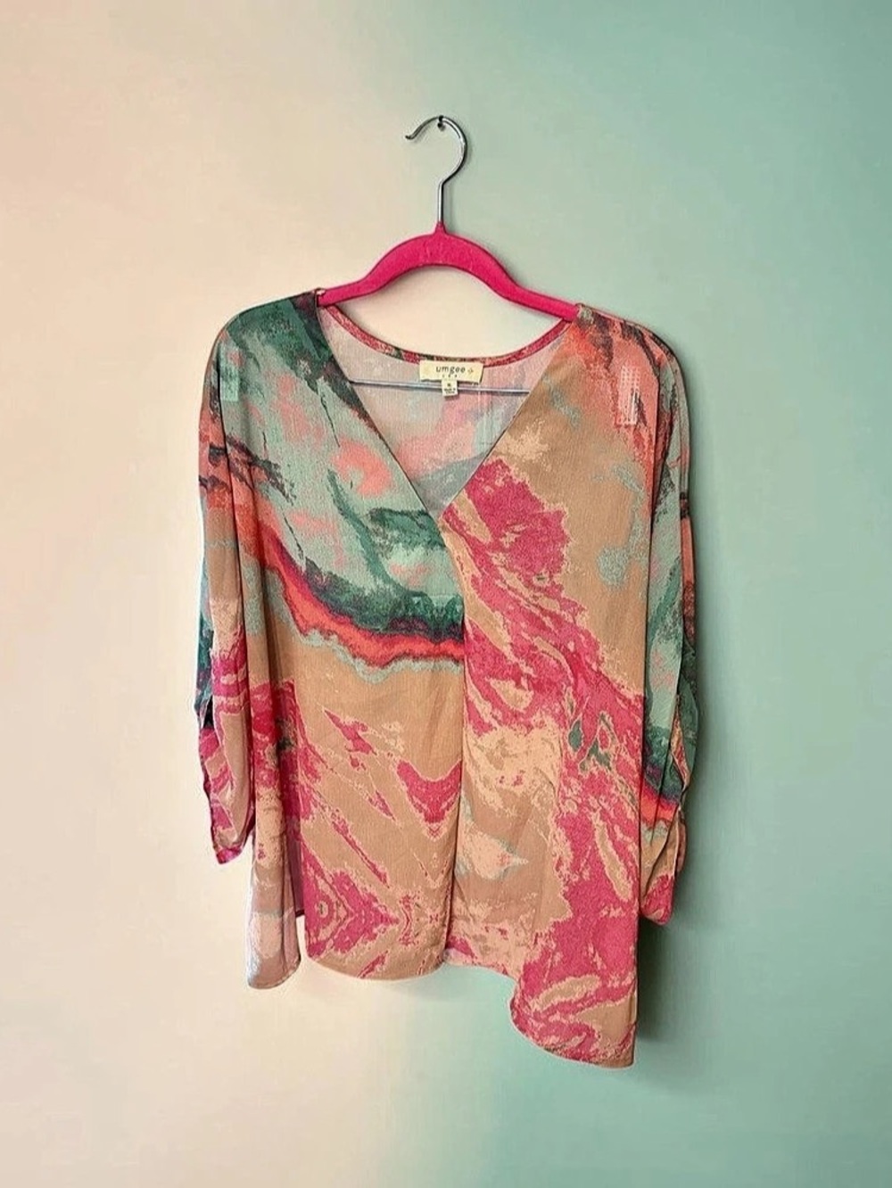 Umgee Abstract Blouse in Pink & Green Size XL